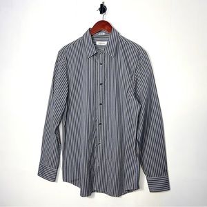 Calvin Klein | Mens Long Sleeve Smart Self Stripe Dress Shirt | Grey | M